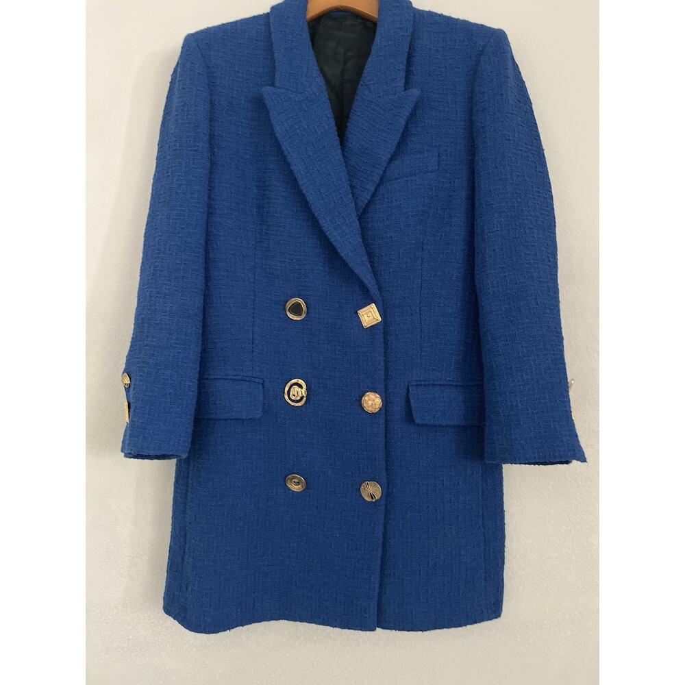 Zara Tweed Pea Blazer Dress Women S Blue Double Breasted Gold Button Lined Mini